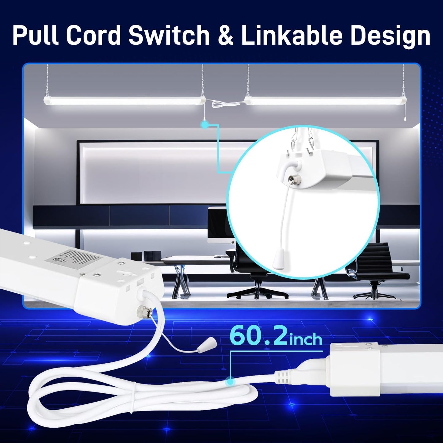 hykolity 4FT 70W LED Shop Light Linkable, 8000lm(300w Equivalent), 5000K Utility Shop Lights for Garages, Workshops, Basements, Hanging or FlushMount, with Power Cord and Pull Chain, ETL, 4 Pack