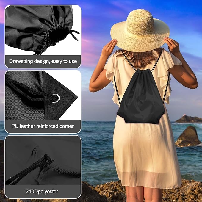 KUUQA 100Pcs Black Drawstring Backpack Bag Sack Drawstring Bags Bulk String Bags Storage Bags for Sport Gym Traveling