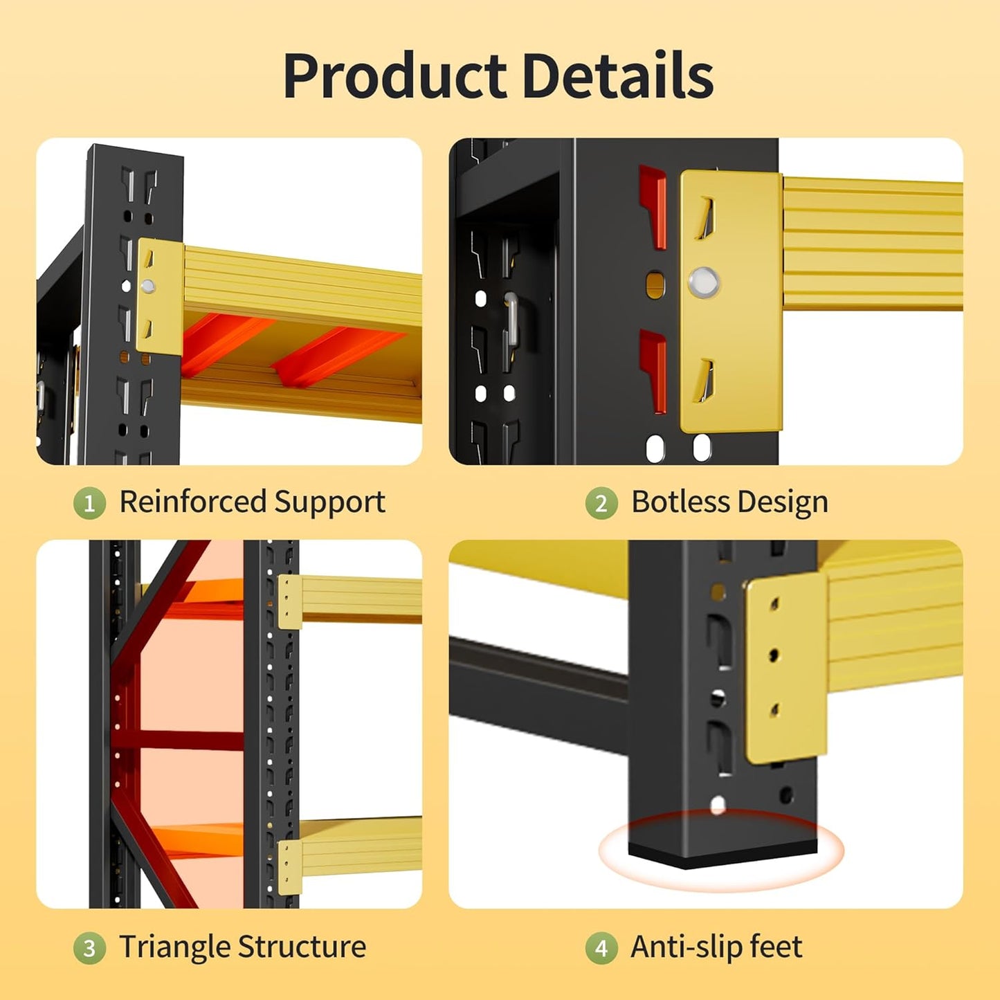 Garage Shelving Unit, 4 Tier Heavy Duty Racks, Easy Assembly, Metal Racks with Adjustable Shelves, 3000 LBS Load Capacity,for Warehouse,Basement (Black&Yellow, 23.6" D x 47.2" W x 78.7" H)