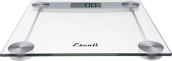 Escali Digital Glass Bath Scale for Body Weight, Bathroom Body Scale, High Capacity of 400 lb, Battery Included, Clear Glass