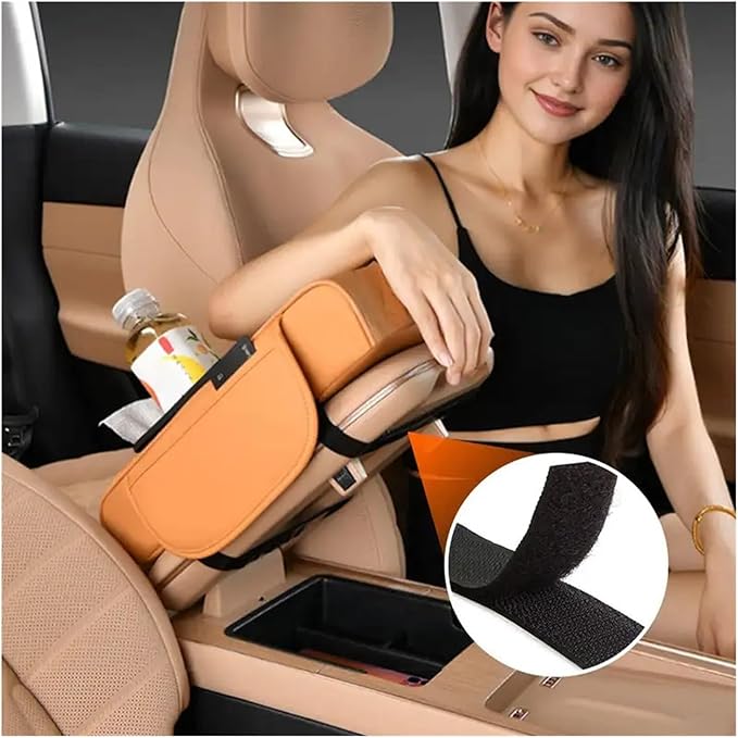 Car Armrest Box Thicken Height Pad Arm Rest Cushion Memory Cotton Elbow Universal Auto Interior Storage Tissue Organizer(Black Brown)
