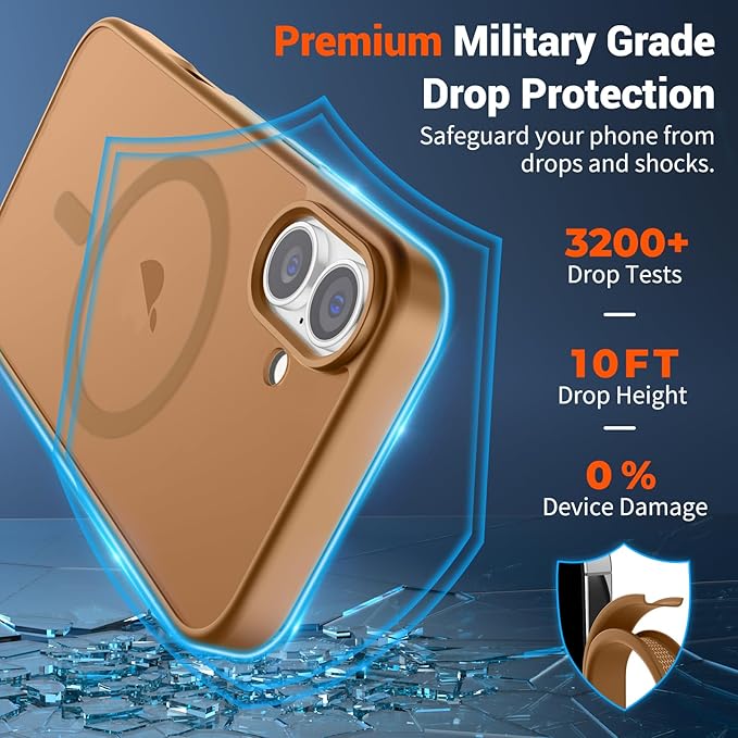 SUPFINE Magnetic for iPhone 16 Plus Case (Compatible with MagSafe) (Military Grade Drop Protection) Slim Translucent Matte Shockproof with Anti-Fingerprint Phone Case, Brown