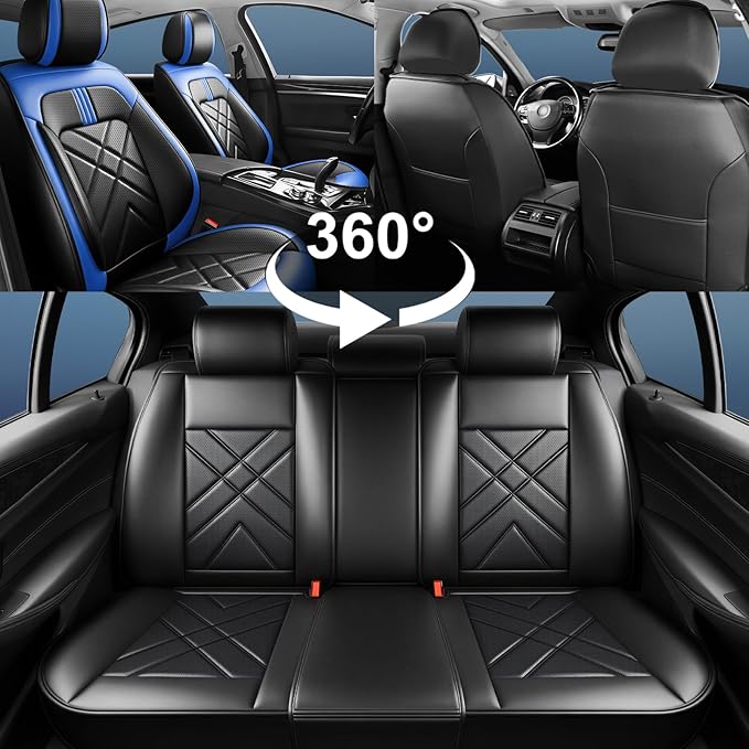 CX-7 Car Seat Covers Fit for Mazda CX-7 2007-2012, Full Coverage Premium Leather Waterproof Breathable Seat Covers Automotive Seat Protectors, Airbag Compatible(Full Set Seats, Black-Blue)