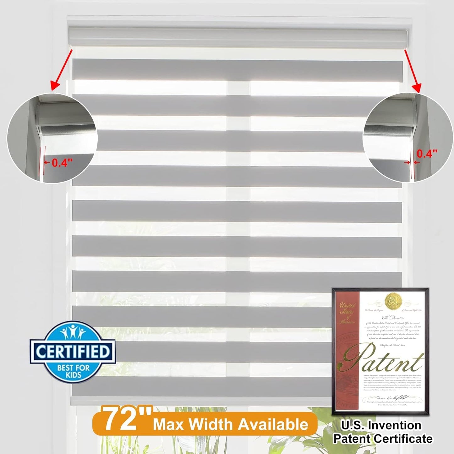 Persilux Zebra Blinds for Windows, Cordless Roller Blinds (34.5" W x 72" H, Grey) Light Filtering Sheer Window Treatments, Light Control for Day and Night, Room Darkening Roller Shades for Windows