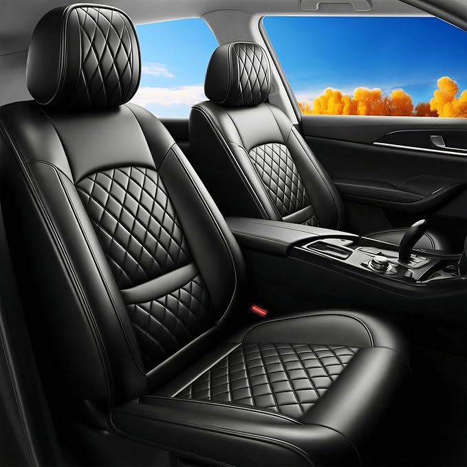 Fit TL Car Seat Covers for Acura TL 2004-2014 - Premium Leather, Waterproof, All-Weather, Airbag Compatible, Anti-Slip, Breathable, Easy Install, Seat Protectors, Full Set, Black
