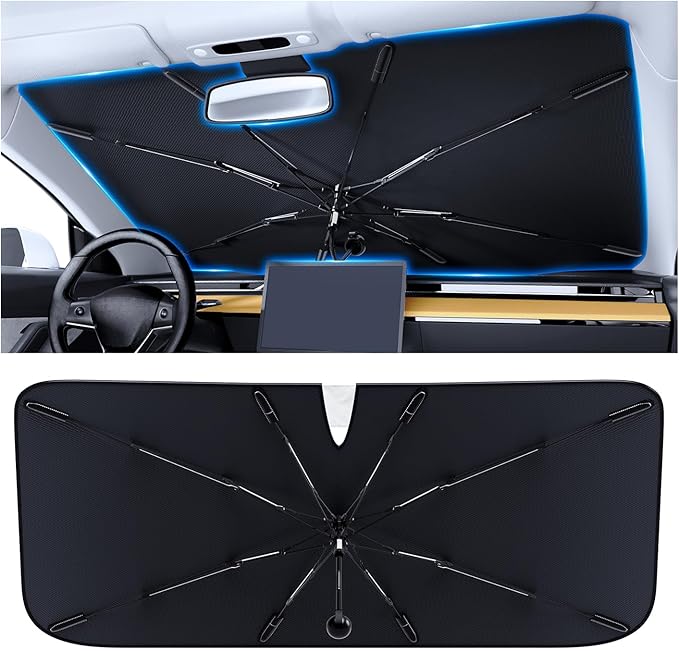 PEMOTech 2026 Upgraded Versatile Car Umbrella Windshield Sun Shade for Sedan/SUV | Keep Cool & Protect Interior | Reliable UV Blocker&Heat Shield | Car Window Shades | Large (57"x32")
