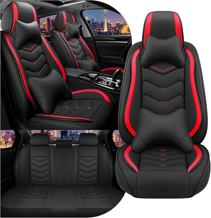 CTDS Car Seat Covers for Jeep Grand Cherokee L 2021-2026, Stylish Sport Seat Cover, Premium Nappa Leather Car Seat Cover. Automobile Seat Covers Sets.(Luxury 5 Seats/Black Red)