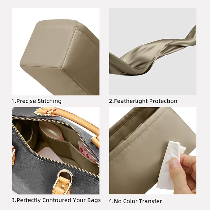 DGAZ Silk Purse Organizer Insert Fits LV Speedy 16/20/25/30/35/45 bags，Silky Smooth Bag Organizer，Luxury Handbag & Tote Shaper（Etoupe grey，SP45）
