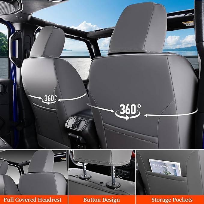 Coverado Wrangler JK Seat Covers 4 Door Fullset for Jeep, Waterproof Leather Car Seat Covers for Truck Automotive Seat Covers Custom Fit for 2008-2012 Jeep Wrangler Seat Covers Full Coverage(Gray)