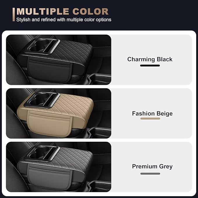 Center Console Cover Fit for Corolla Cross Faux Leather Car Armrest Cushion with Storage Bags, Cup Holder ＆ Phone Storage Multifunctional Middle Console Cover(Grey)