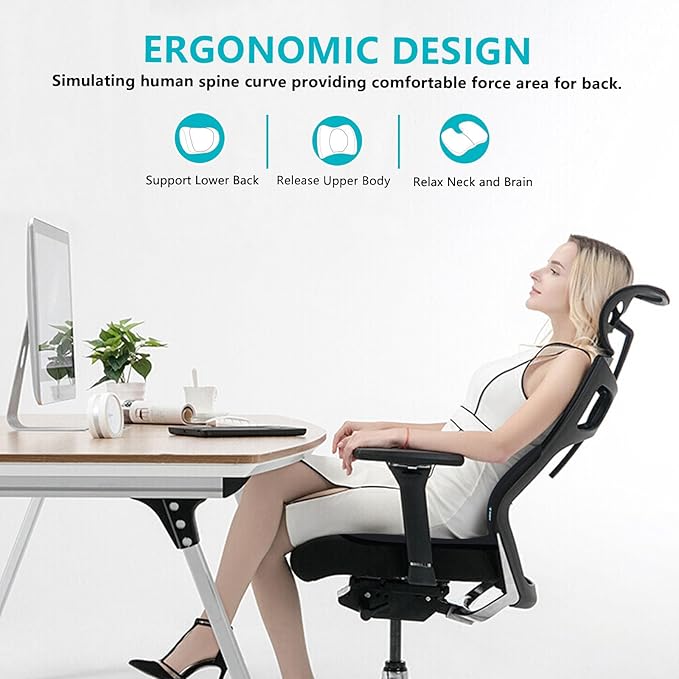 FLORICH Car Seat Cushion and Back Support for Office Chair Memory Foam Chair Cushions Pressure Relief Seat Pads with Gel Massage Point Lumbar Support (Light Black)