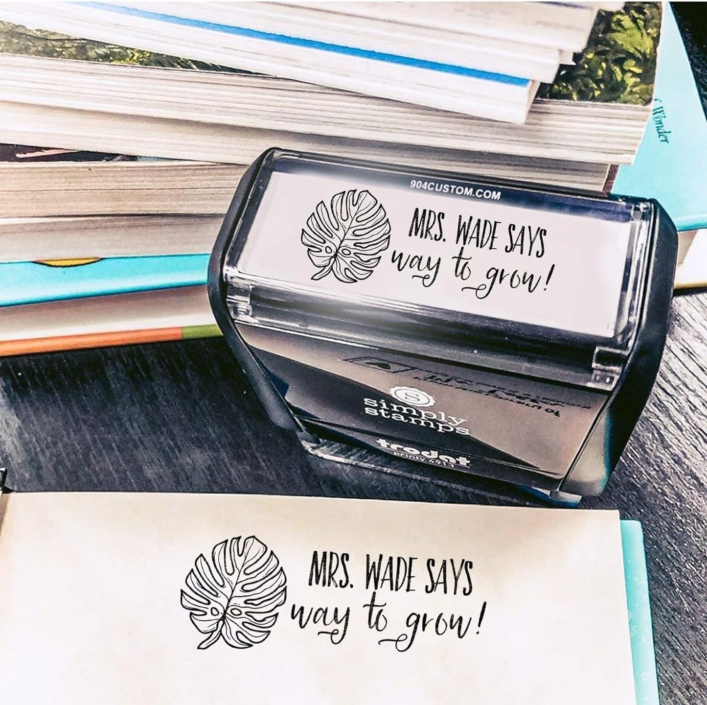 Custom Self-Inking Teacher Stamps | 49 Designs | Fun Phrases | Grading Made Easy | Classroom and Library Book Stamps (Way to Grow, Xtra Large)
