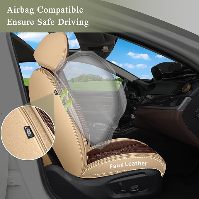 Breathable Car Seat Covers for Acura RDX 2008-2025 2026, Waterproof Faux Leather Full Set Auto Interior Accessories, Vehical Car Seat Cushions Cover(Beige&Brown)