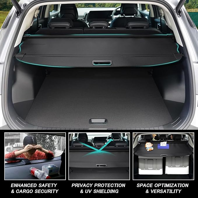 Cargo Cover for VW Volkswagen Atlas Cross Sport 2020-2025 2026 Accessories Retractable Trunk Cover Security Shielding Shade Cargo Luggage Cover Trunk Privacy Protection (Carbon Fiber Texture)