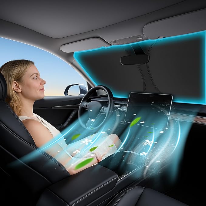 Windshield Sunshade for Toyota Corolla 2020 2021 2022 2023 2024 2025 2026 - Innovative No-Light-Pass Technology, Mirror Cut-Out, Blocks 99% UV Rays, Easy-Fold Corolla Windshield Sun Shade
