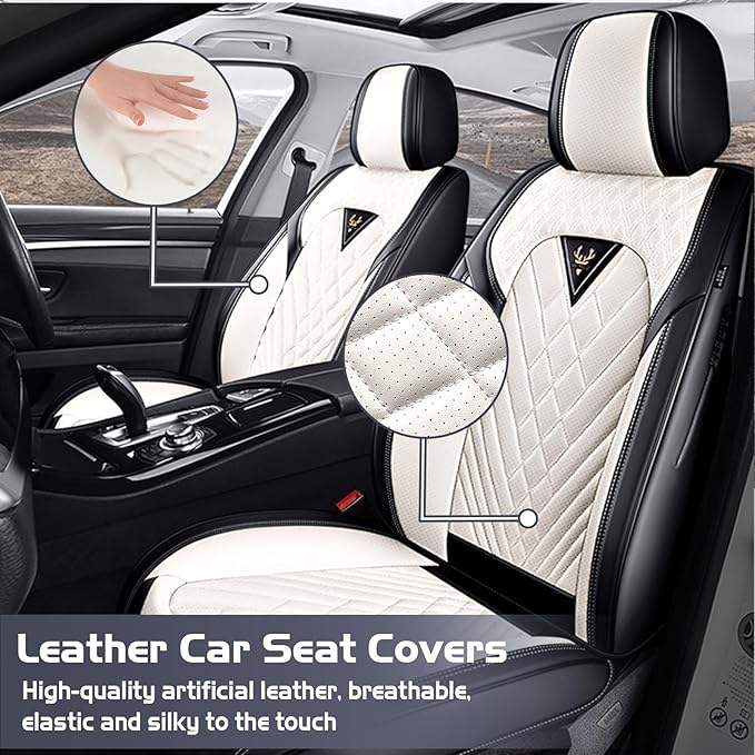 Truck Seat Covers for GMC Sierra 3500 2007-2026, Waterproof Premium Leather Full Coverage Car Seat Cover, Muscle Sport Style Auto Interior Seat Cover Sets (Full Set/Black White)