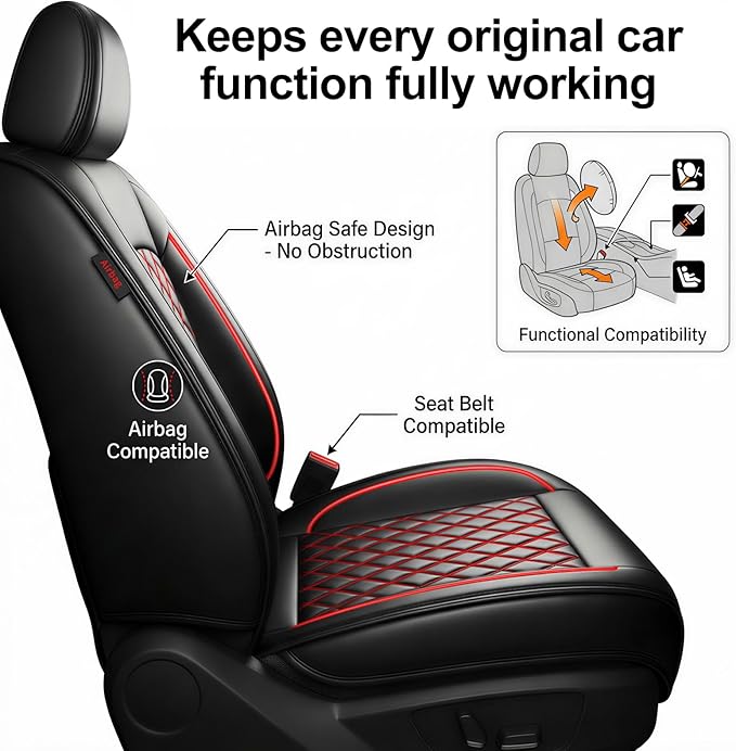 Fit for Equus Seat Covers Compatible with Hyundai Equus 2011-2016 - Waterproof Breathable Leather Automotive Seat Cushions Protector,Airbag Compatible,Only 2 Front seat Covers(Redline)