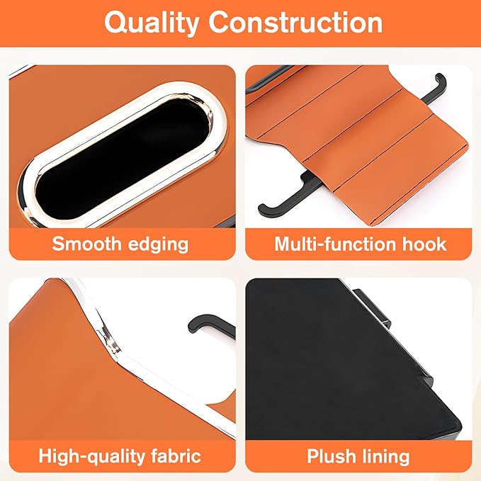 Multifunctional Car Seat Back Storage Box, Universal Car Seat Organizer, Car Seat Tissue Box and Organizer, Car Seat Paper Towel Organizer， Car Organizer with 2 Drink Cup Holders (Orange)