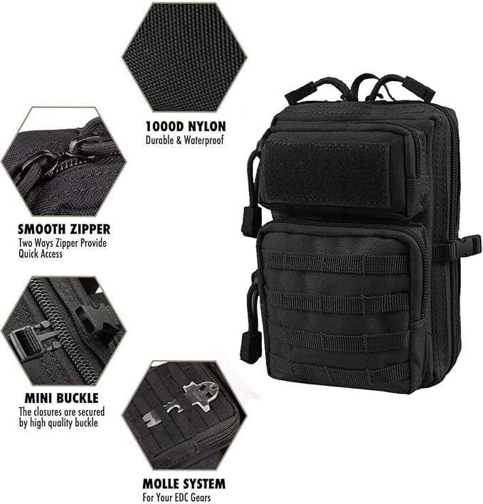 Universal Tactical Seat Back Organizer Vehicle Molle Panel Organizer Storage Bag with 5 Detachable Molle Pouch for All Vehicel Such as Jeep,Truck,SUV, Car, Ford,Chevy etc