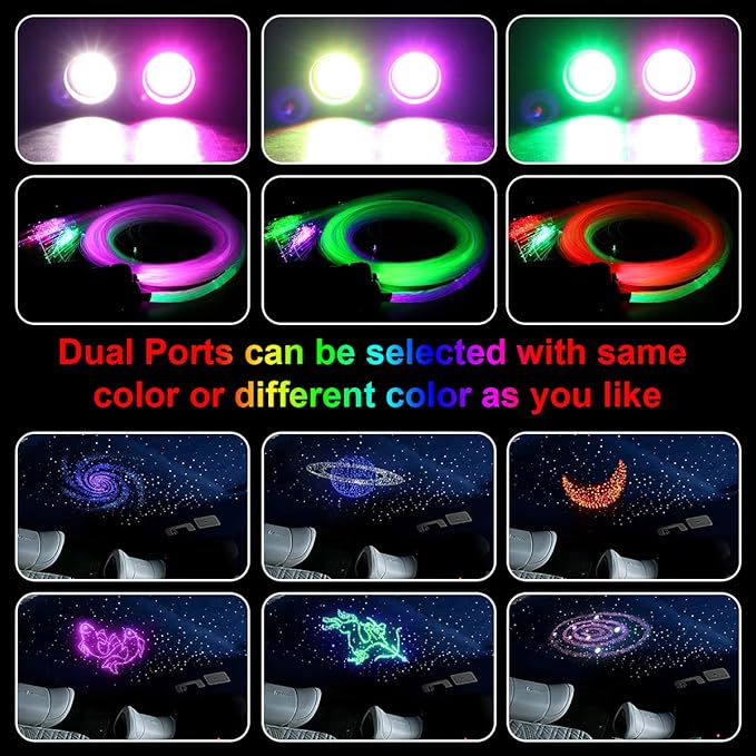 Small Size AKEPO 32W Dual-Head Different Color APP Fiber Optic Lights, 1100pcs of 0.03in Optical Fibers in 13.1ft+RGBW Sound Activated Fiber Optic Star Ceiling Light Kit for Car Headliner Star/Home