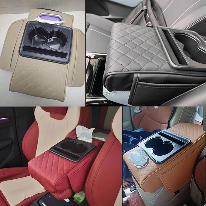 Car Armrest Cushion for Mercedes Benz E-Class W211 2001-2005 2006 2007 2008 2009, Car Center Console Cover Armrest Pad with Cup Holder and Tissue Box, Car Accessories,Beige