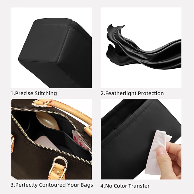 DGAZ Silk Purse Organizer Insert Fits LV Speedy 16/20/25/30/35/40/45 bags，Silky Smooth Bag Organizer，Luxury Handbag & Tote Shaper(Black,SP40)