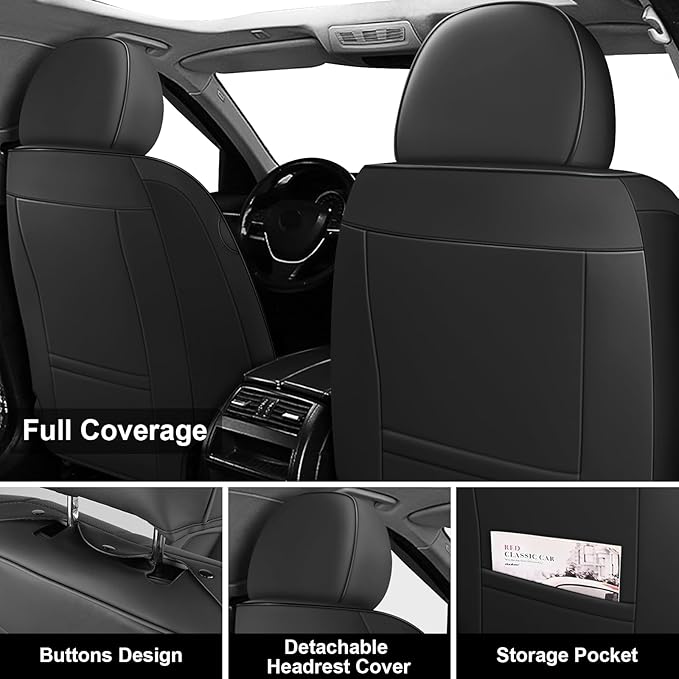 Fit for 98% of Mercedes Benz Car Seat Covers with Headrests, Premium Nappa Leather Seat Cover, Fully Wrapped Protect Modern Style Seat Cover (2-Seat Luxury, Classic Black)