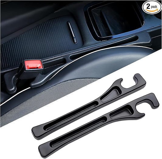 2 Pack Black Car Seat Gap Filler Organizer, Universal Car Seat Gap Plug with Seatbelt Slot, Anti-Drop Organizer for Keys Phones Storage for Auto Truck SUV
