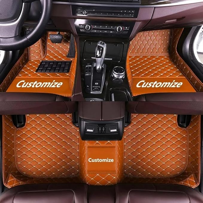Customize Making Car Floor Mats for 99.99% Sedan SUV Pickup Truck Full Coverage Men Women Cute Leather Protection Pads Non-Slip Floor Liners (Orange)