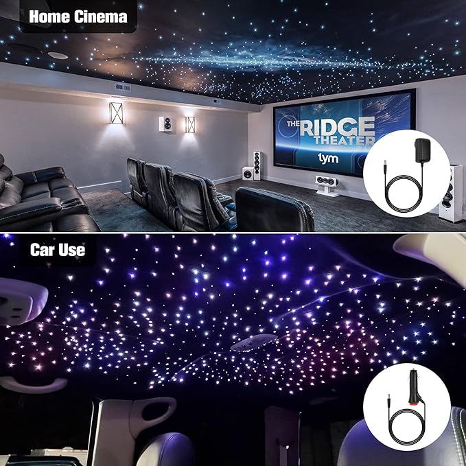 CHINLY Two-Color 1000pcs Twinkle Starlight Headliner Kit 1000 Piece Star Lights for Car,13.1ft Car Star Lights,APP RGBW Fiber Optic Lights Starlights Headliner Kit for Home Theater