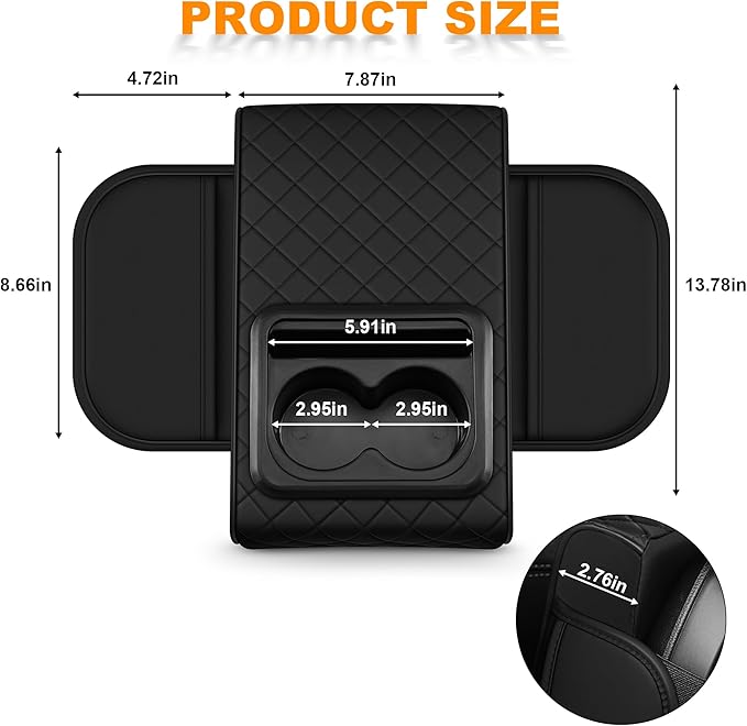 Armrest Cover for Car Fit for Jeep Wrangler - Center Console Cover with Cup Holders and 2 Storage Pockets(Black)