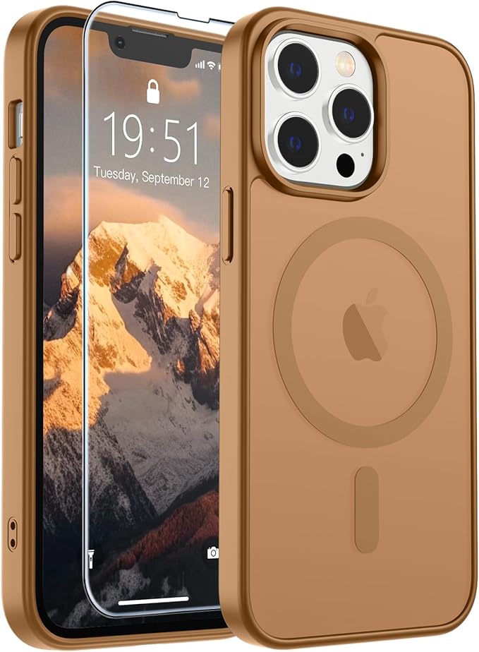 SUPFINE Magnetic for iPhone 13 Pro Max Case (Compatible with MagSafe) (Military Grade Drop Protection) Slim Translucent Matte Shockproof with Anti-Fingerprint Phone Case,Brown