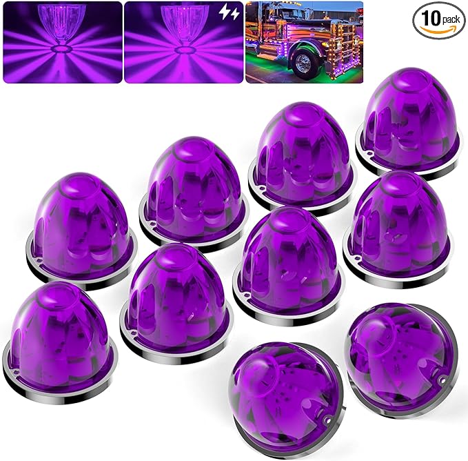 BJZ 10Pcs Purple Watermelon LED Strobe+Constant Marker Lights Dual Function Watermelon-Shaped Side Marker Clearance Tail Top Cap Roof Lights for Trailer Truck Semi-Trailer Heavy-Duty Truck Bus Van