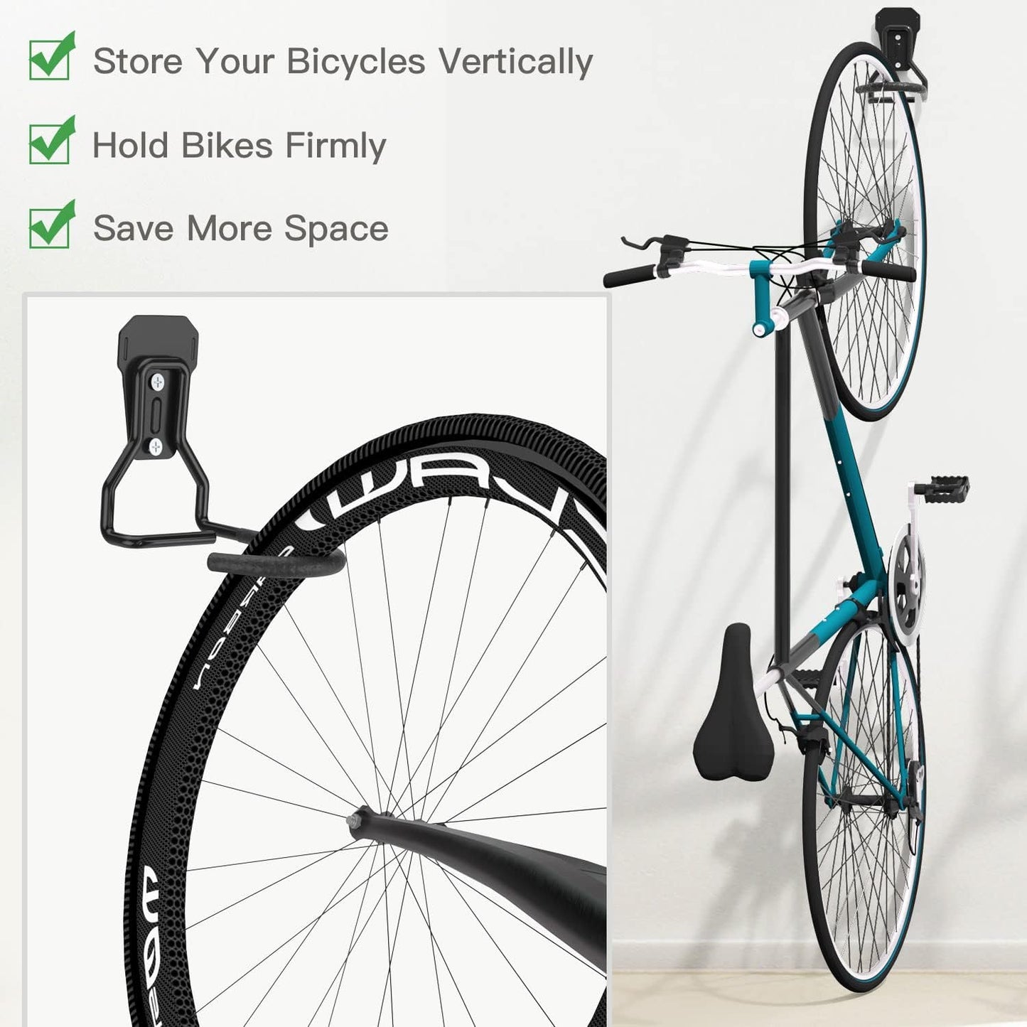 Bike Wall Mount with Fixed Hook, [2 Pack] Heavy Duty Bike Storage Rack, Bike Rack Vertical Stand for Garage - Easily Hang/Detach - with Screws Iron Bike Hanger Brackets