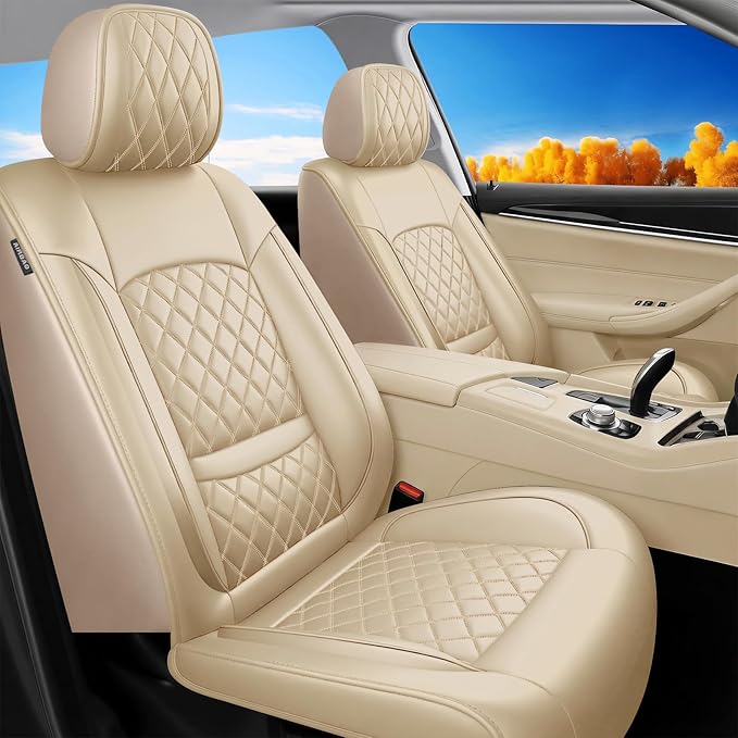 Fit for Santa Cruz Seat Covers Compatible with Hyundai Santa Cruz 2022-2026 - Waterproof Breathable Leather Automotive Seat Cushions Protector,Airbag Compatible,Only 2 front seat covers(Beige)