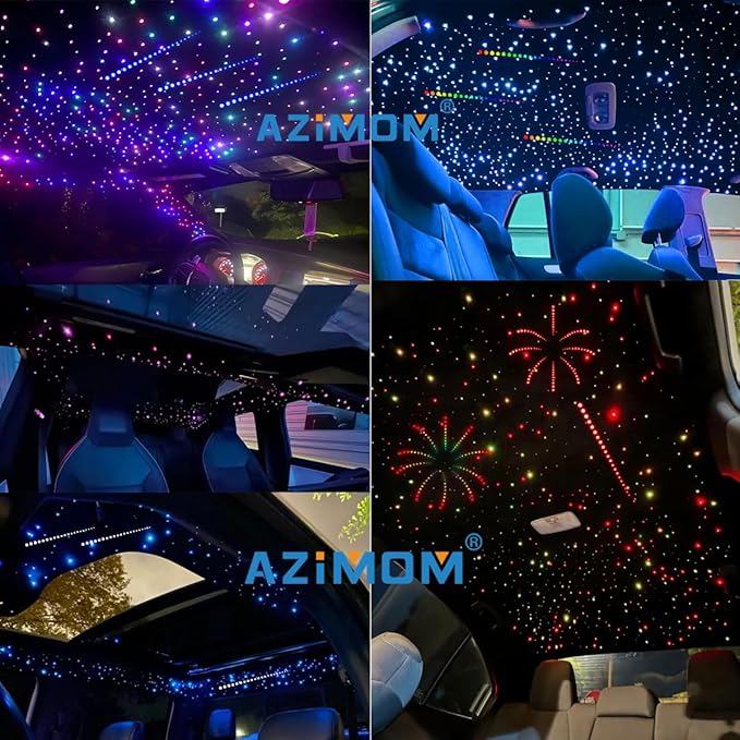 AZIMOM 4Colors 2 in 1 Meteor Twinkle Fiber Optic Starlight Headliner Kits Mixed1720pcs 13.1ft Fiber Strands,RGB Meteor Shooting Star 240pcs, Sound Remote APP Control Home Ceiling Car Headliner Decor