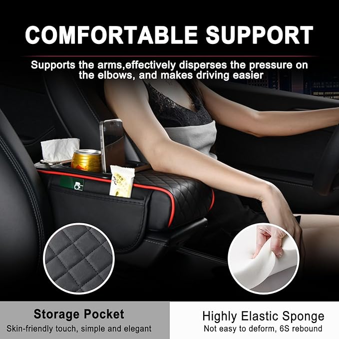 Car Armrest Storage Box for Nissan Hardbody (D21) 1986–1997, Center Console Organizer with Side Pocket, Ergonomic Memory Foam Armrest Cushion, Car Elbow Support Pad,F Grey