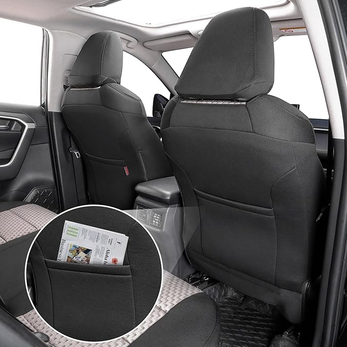 coverdream Rav4 Seat Covers Custom Fit for 2013-2018 Toyota Rav4 LE,Full Coverage Polyester Car Seat Protector(Full Set,Black & Beige)
