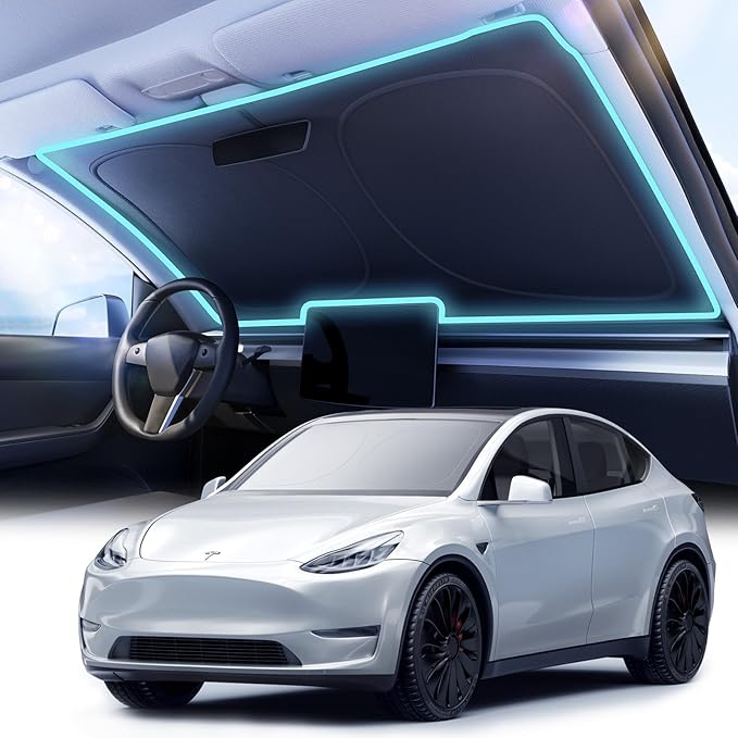 2026 Upgraded Nmoiss Car Windshield Sun Shade [Dot Matrix Reflective Coating] Extended Edge No Light Leakage Design Cooling Protect Car Interior from UV Damage Medium