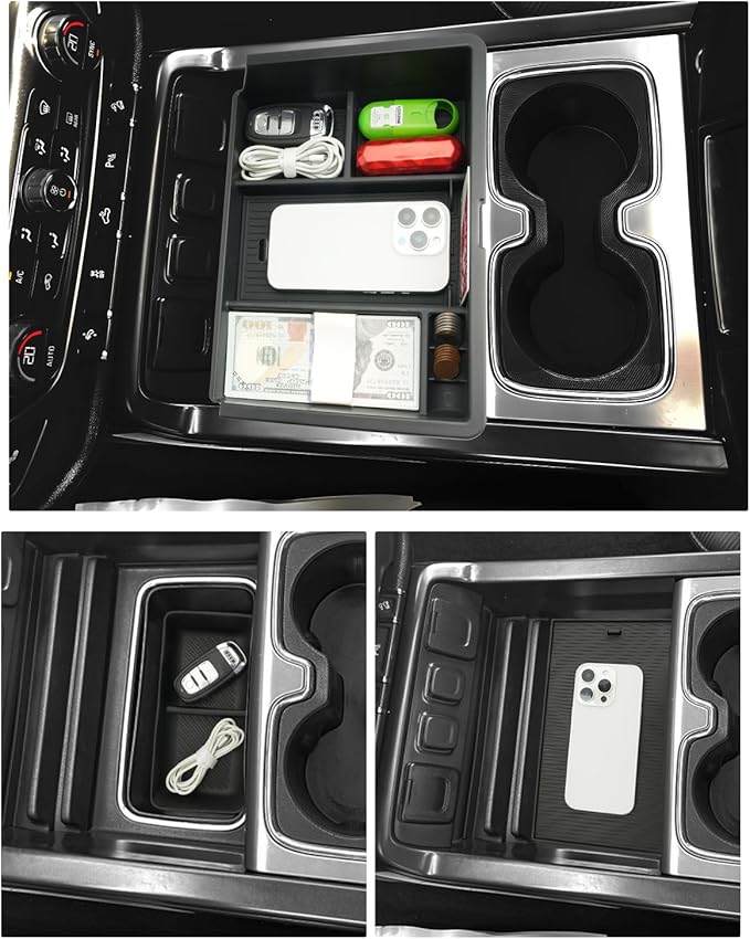 for 3PCS Center Console Organizer Tray&Console Tray Compatible with 2014-2018 Chevy Silverado/GMC Sierra 1500& 2015-2019 Silverado&Sierra 2500HD/3500HD - Full Console w/Bucket Seats Only