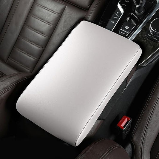 Car Armrest Cover Pad for BMW 3 Series 340i 330d 330i 320i 2000-2025 Premium Leather Center Console Armrest Cushion Pad Anti-Scratch Waterproof Auto Interior Accessories White Style