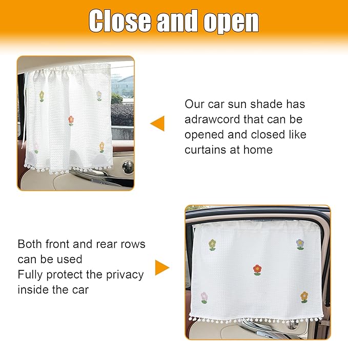 Car Side Window Sun Shade Privacy Curtain for Baby - Blackout UV Protection Car Window Shades with Suction Cup for Back Seat - Cute Auto Camping Windows Screen Shades (Five-Color Sunflower)