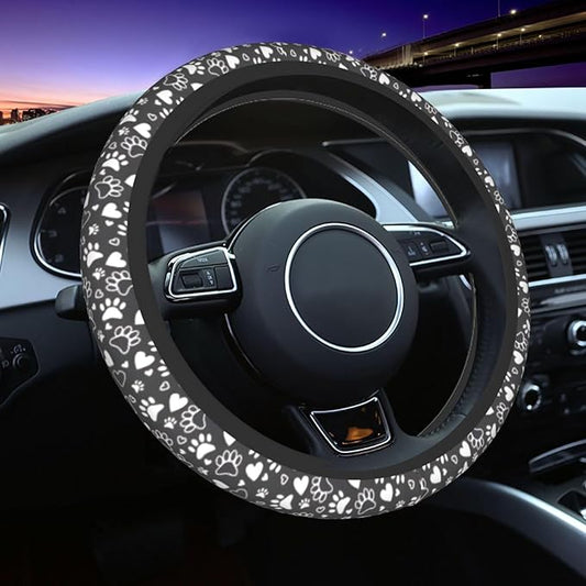 Funny Dog Paw Steering Wheel Cover, Cute Anti-Slip Breathable Car Accessories Interior Elastic Steering Wheel Cover for Men Women Gifts Fit Auto, SUV Vans Truck Universal 14.5-15 Inch