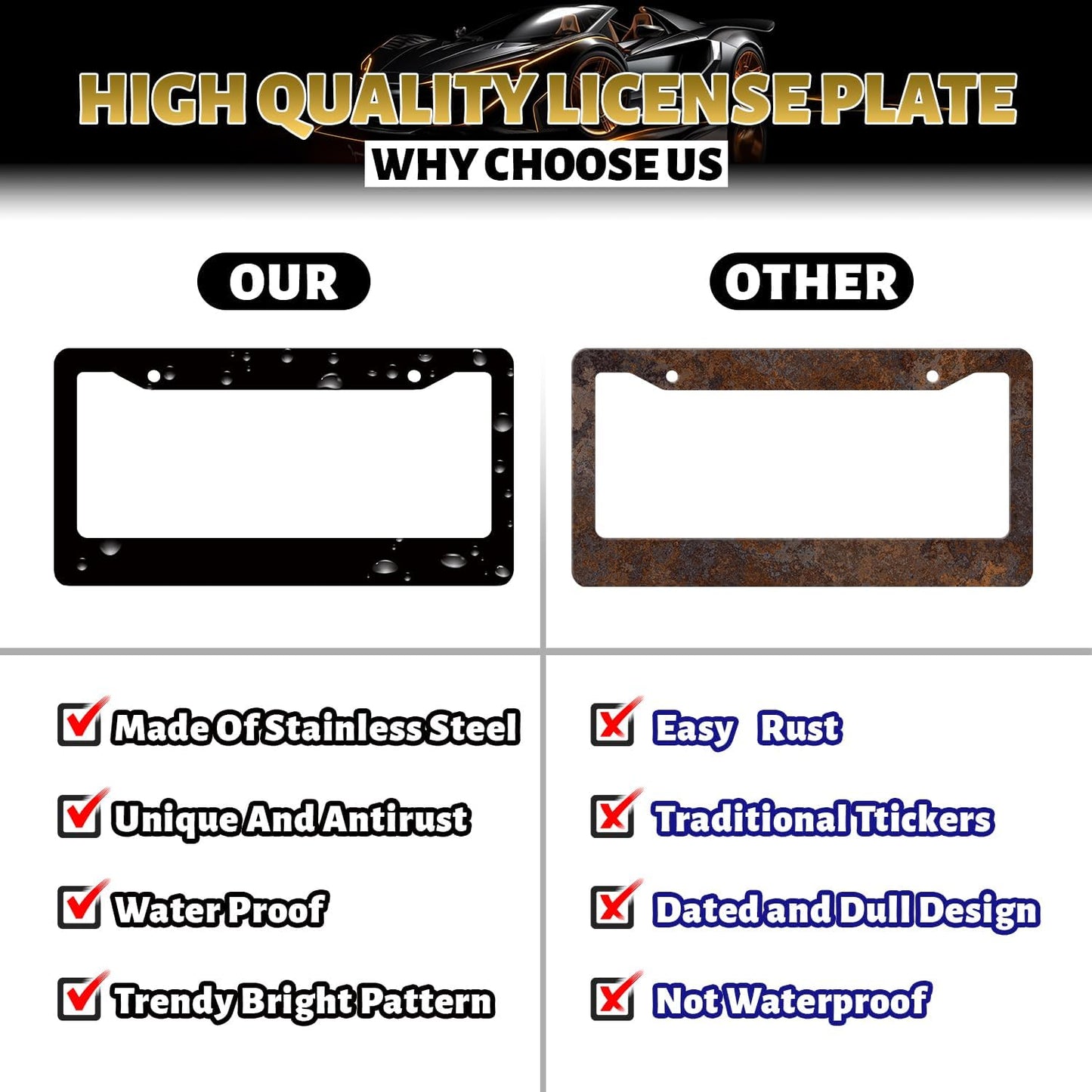 Beautiful Flowers License Plate Frame Colorful Floral License Plate Holder Stainless Steel Flower Colorful Car Accessories Decoration 6.3"X12.3" with 2 Holes Screws