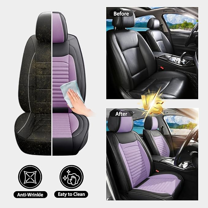 Car Seat Covers Full Set Fit for Toyota Prius 2001-2025,2026, Premium Faux Leather Car Seat Protector,Breathable Anti-Slip Full Wrapping Edge Seat Covers(Black&Purple,Full Set)