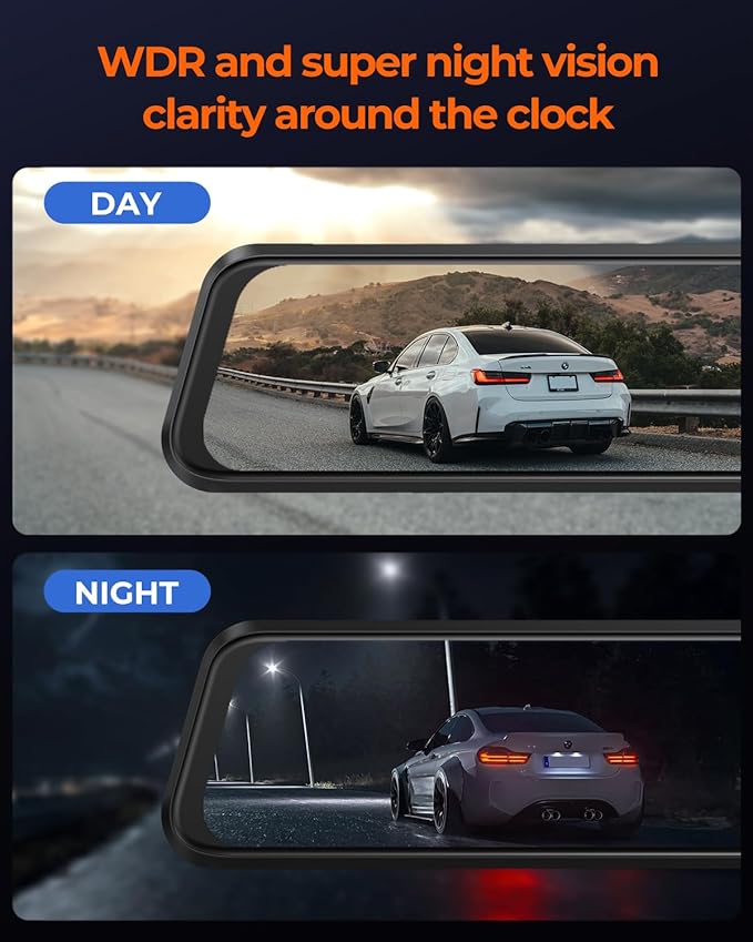 ACUMEN 4K Rear View Mirror Camera,Smart 12" Touch Screen Mirror Dash Cam Front and Rear,Backup Camera for Cars & Trucks with Blind Spot Detection (M4 Quad)