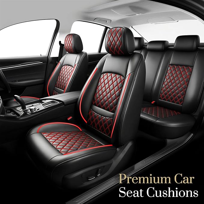 Fit for Accent Seat Covers Compatible with Hyundai Accent 2017-2026 - Waterproof Breathable Leather Automotive Seat Cushions Protector,Airbag Compatible,Full Set 5 Seats(Redline)