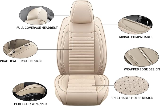 Front Seat Covers Fit for Toyota Venza 2009-2026, Car Seat Covers Front Seats, Breathable Faux Leather Automotive Seat Covers Front Pair Anti-Slip Seat Cover(Beige, Front)