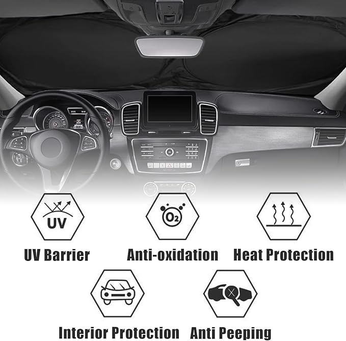 Camping Car Windshield Sun Shade Foldable Sunshade Front Window Cover Sun Visor Protector Accessories (59x27.5 inches)