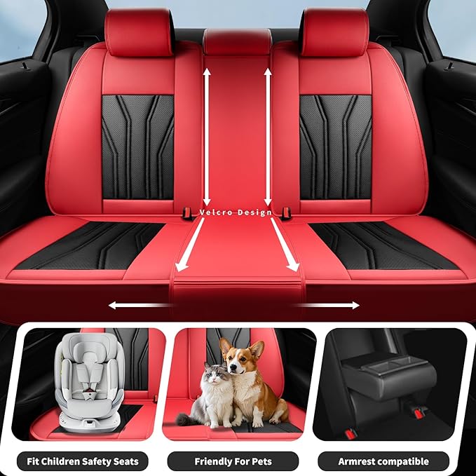 Fit Prius Car Seat Covers for Toyota Prius 2001-2026 -Premium Leather, Waterproof Stain-Resistant, Breathable，All-Weather Seat Cushion Protecto & Airbag Compatible, 2 Front Seat Red & Black